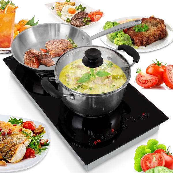 nutrichef Dual Induction Cooktop - Double Countertop Burner With Digital Display Adjustable Temp Settings