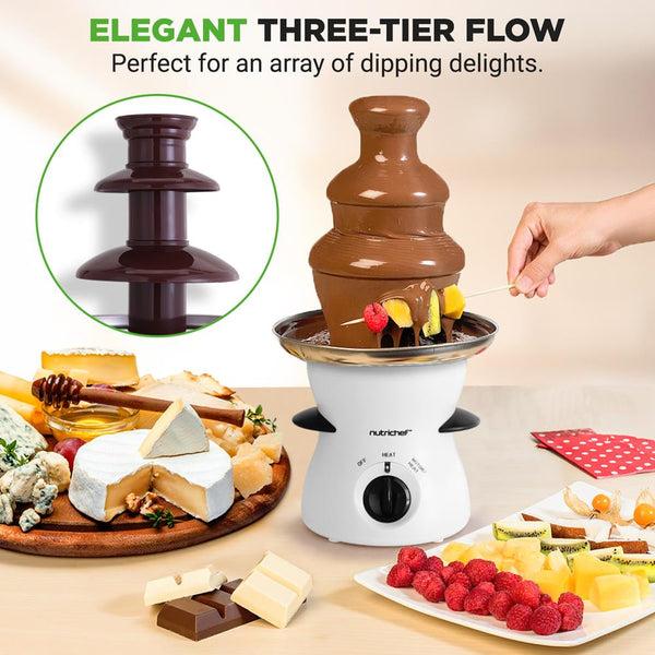 Nutrichef Electric Chocolate Fondue Pot - Countertop Chocolate Fondue Maker Fountain Chocolate Melter With 3-Tiers