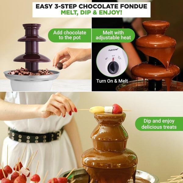 Nutrichef Electric Chocolate Fondue Pot - Countertop Chocolate Fondue Maker Fountain Chocolate Melter With 3-Tiers