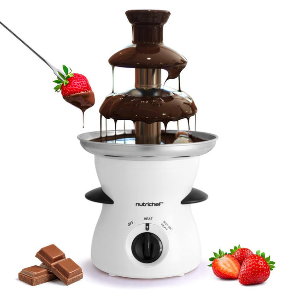 nutrichef Electric Chocolate Fondue Pot - Countertop Chocolate Fondue Maker Fountain Chocolate Melter With 3-Tiers