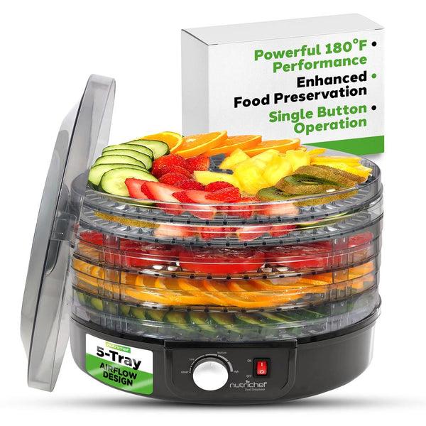 nutrichef Electric Countertop Food Dehydrator Food Preserver (Black)