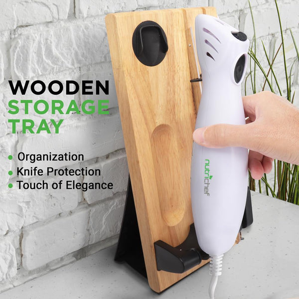 Nutrichef Electric Kitchen Knife With Wooden Storage Tray