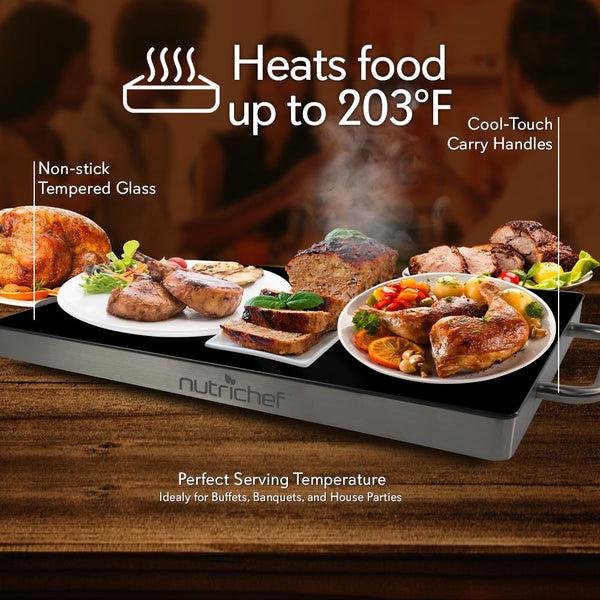 Nutrichef Electric Warming Tray / Food Warmer With Non-Stick Heat-Resistant Glass Plate (14.5'' X 8.6'' Heating Surface)