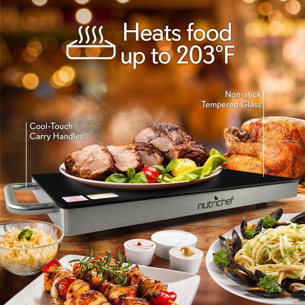 Nutrichef Electric Warming Tray / Food Warmer With Non-Stick Heat-Resistant Glass Plate (19.8'' X 11.9'' Heating Surface)