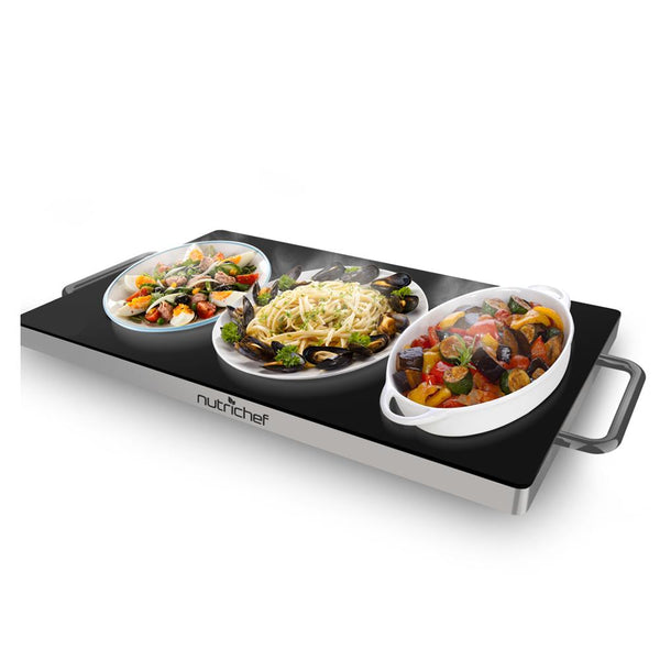 nutrichef Electric Warming Tray / Food Warmer With Non-Stick Heat-Resistant Glass Plate (19.8'' X 11.9'' Heating Surface)