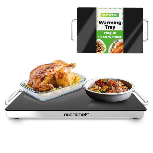 nutrichef Electric Warming Tray / Food Warmer With Non-Stick Heat-Resistant Glass Plate (16.5'' X 11.0'' Heating Surface)