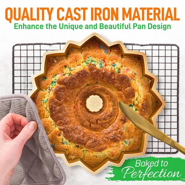 Nutrichef Extra Thick Cast Aluminum Bloom Fluted Cake Pan Baking Pan 2 Layers Non-Stick Coating For Easy Release Baking Supplies