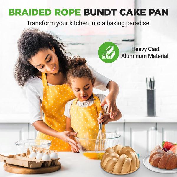 Nutrichef Extra Thick Cast Aluminum Cascade Fluted Cake Pan Baking Pan 2 Layers Non-Stick Coating For Easy Release Baking Supplies