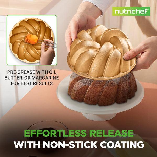 Nutrichef Extra Thick Cast Aluminum Cascade Fluted Cake Pan Baking Pan 2 Layers Non-Stick Coating For Easy Release Baking Supplies