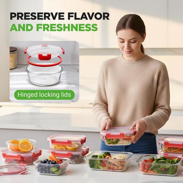 Nutrichef Glass Food Storage Set 24pc Airtight Leak-Proof Borosilicate Red