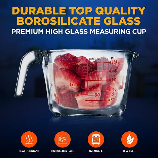 Nutrichef Glass Measuring Cup 250ml - Precise Pouring Borosilicate Clear