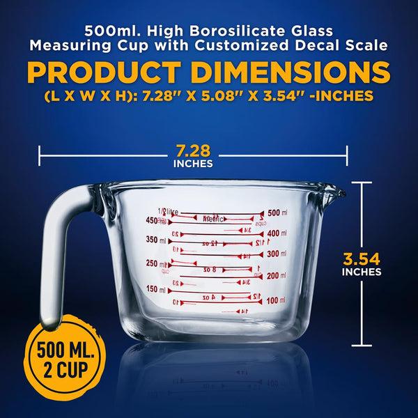 Nutrichef Glass Measuring Cup 500ml Precise Pouring Borosilicate Glass