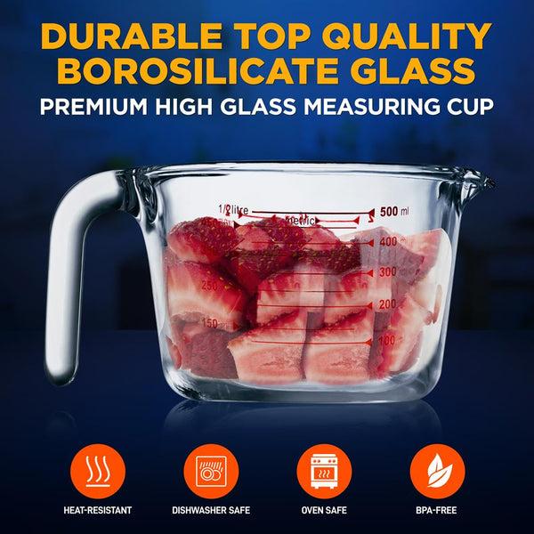 Nutrichef Glass Measuring Cup 500ml Precise Pouring Borosilicate Glass