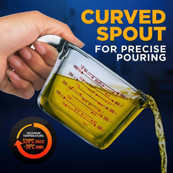 Nutrichef Glass Measuring Cup 500ml Precise Pouring Borosilicate Glass