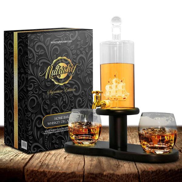 nutrichef Glass Whiskey Decanter Set - Enhances Flavor - 780ml Clear Glass