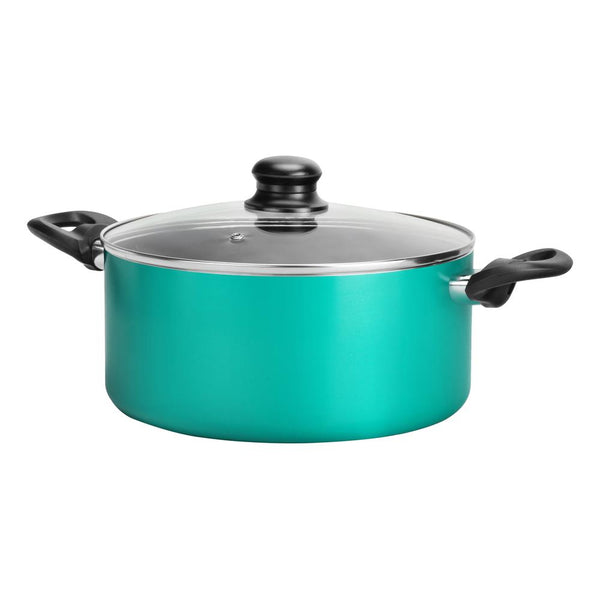 nutrichef Green Dutch Oven Pot With Lid (4.44 Qt) Kitchen Cookware Black Coating Inside Heat Resistant Lacquer Outside