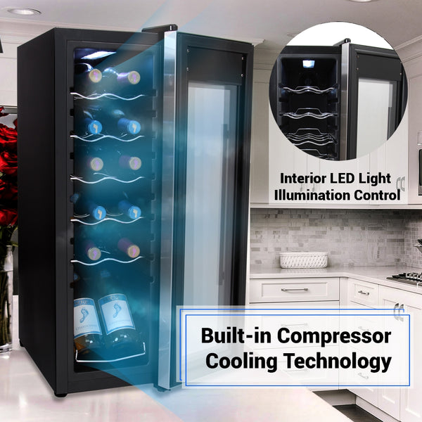 Nutrichef Home Wine Cooler Fridge - Smart Wine Cooler Chilling Refrigerator With Digital Touchscreen Control Adjustable Temp (12 Bottle Storage Capacity)
