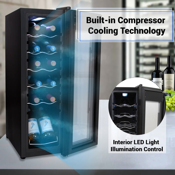 Nutrichef Home Wine Cooler Fridge - Smart Wine Cooler Chilling Refrigerator With Digital Touchscreen Control Adjustable Temp (12 Bottle Storage Capacity)