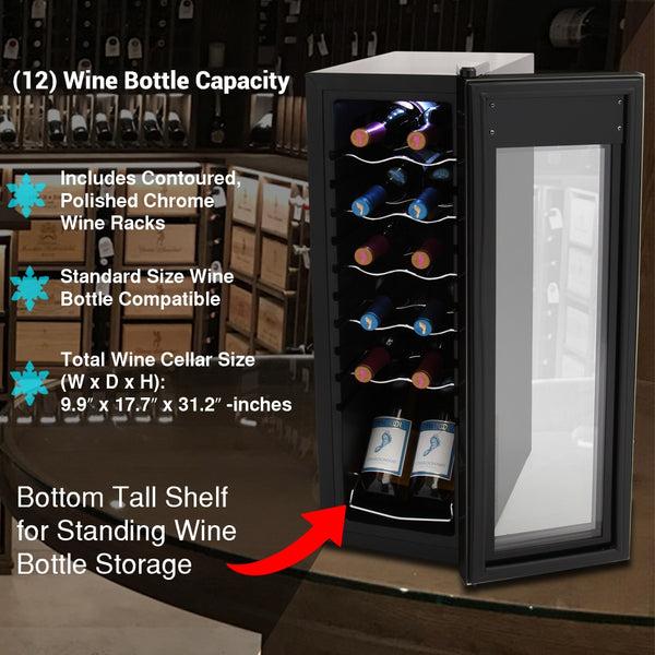 Nutrichef Home Wine Cooler Fridge - Smart Wine Cooler Chilling Refrigerator With Digital Touchscreen Control Adjustable Temp (12 Bottle Storage Capacity)