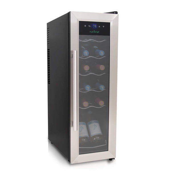nutrichef Home Wine Cooler Fridge - Smart Wine Cooler Chilling Refrigerator With Digital Touchscreen Control Adjustable Temp (12 Bottle Storage Capacity)