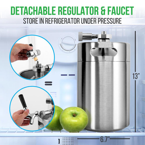 Nutrichef Homebrew Double Wall Mini Keg Beer Dispenser - 128 Oz. Double Wall Mini Keg With Cap Spear Metal Tap Co2 Aluminum Regulator System