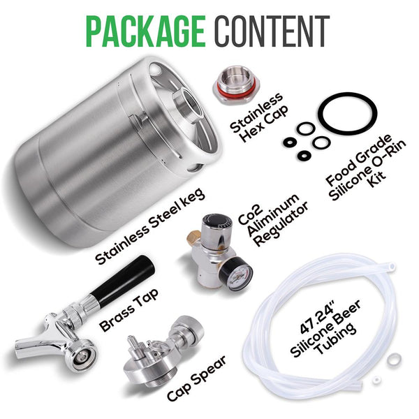 Nutrichef Homebrew Double Wall Mini Keg Beer Dispenser - 64 Oz. Double Wall Mini Keg With Cap Spear Metal Tap Co2 Aluminum Regulator System