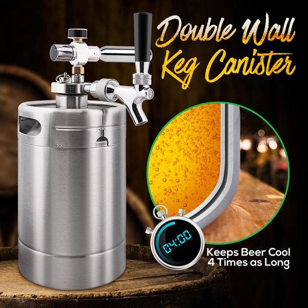 Nutrichef Homebrew Double Wall Mini Keg Beer Dispenser - 64 Oz. Double Wall Mini Keg With Cap Spear Metal Tap Co2 Aluminum Regulator System