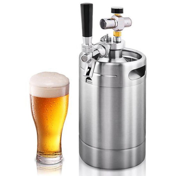 nutrichef Homebrew Double Wall Mini Keg Beer Dispenser - 64 Oz. Double Wall Mini Keg With Cap Spear Metal Tap Co2 Aluminum Regulator System
