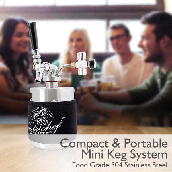 Nutrichef Homebrew Mini Keg - Stainless Steel Co2 Home Keg Dispenser System (64 Oz.)