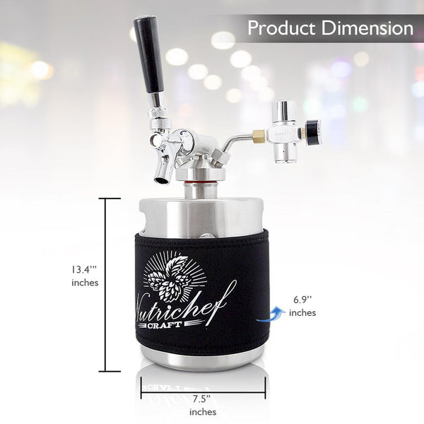 Nutrichef Homebrew Mini Keg - Stainless Steel Co2 Home Keg Dispenser System (64 Oz.)