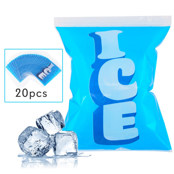 nutrichef Ice Bag Cooler Pouches - Ice Cube Holding Bag Packs With Ziplock Seal Re-Usable & Re-Sealable (20 Bags)