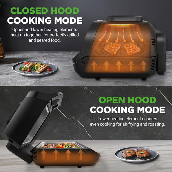 Nutrichef Indoor Smokeless Grill & Air Fryer 7-in-1 Non-Stick 6L Capacity