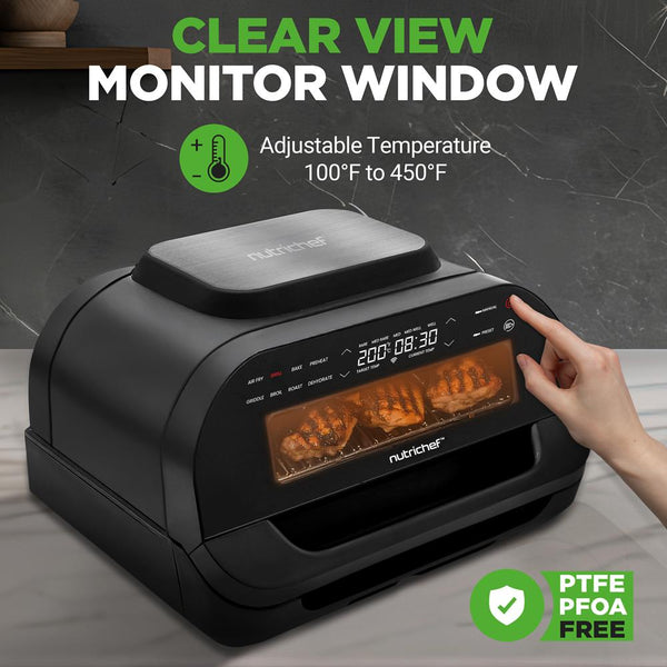 Nutrichef Indoor Smokeless Grill & Air Fryer 7-in-1 Non-Stick 6L Capacity