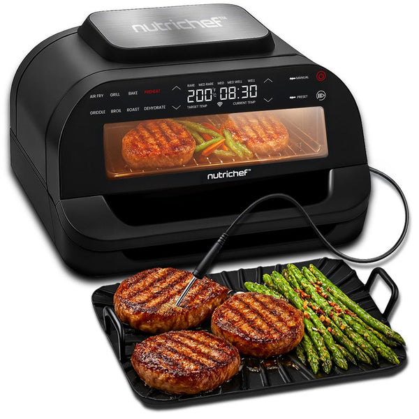 nutrichef Indoor Smokeless Grill & Air Fryer 7-in-1 Non-Stick 6L Capacity