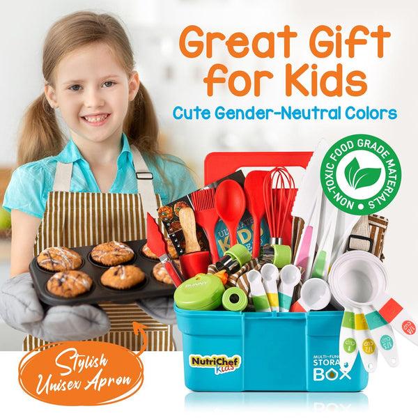 Nutrichef Kids Cooking & Baking Set - Safe Nylon Tools Recipe Cards Unisex Apron