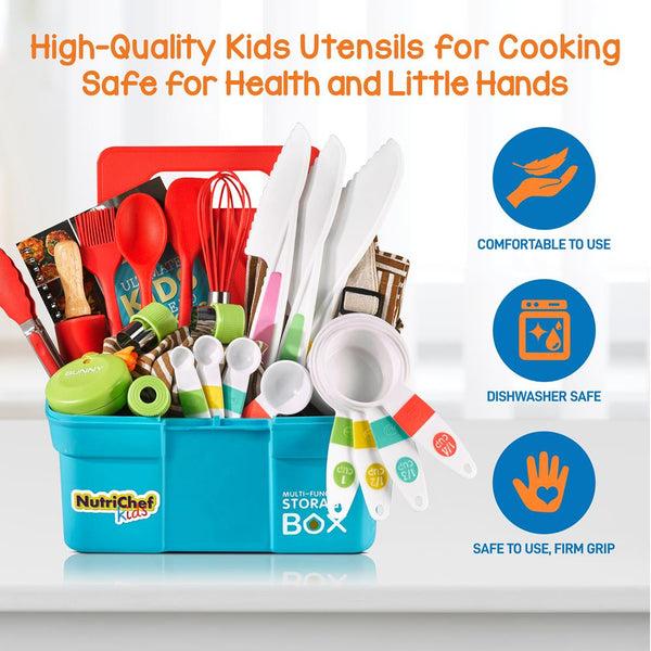 Nutrichef Kids Cooking & Baking Set - Safe Nylon Tools Recipe Cards Unisex Apron
