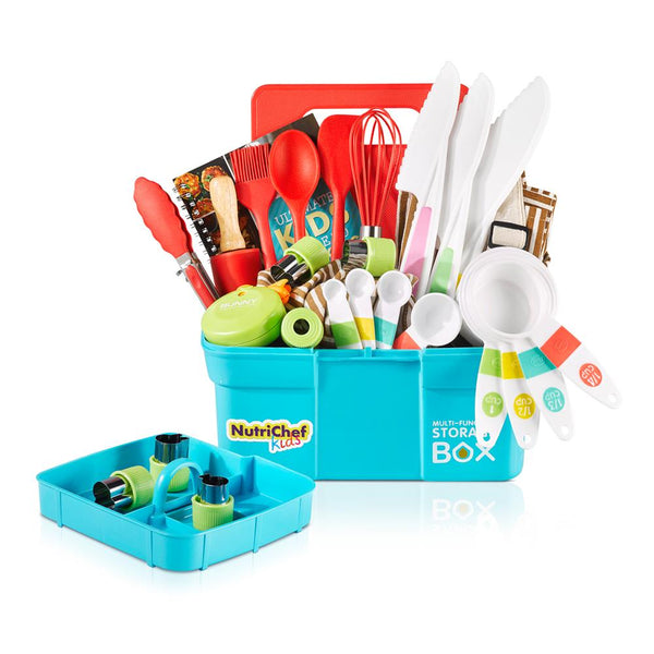 nutrichef Kids Cooking & Baking Set - Safe Nylon Tools Recipe Cards Unisex Apron