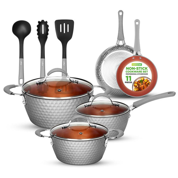 nutrichef Kitchenware Pots & Pans Set - Stylish Kitchen Cookware With Elegant Diamond Pattern Non-Stick (11-Piece Set)