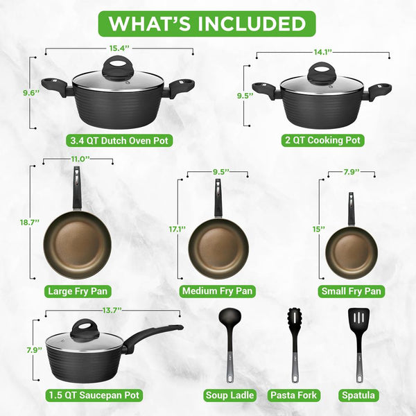 Nutrichef Kitchenware Pots & Pans - Stylish Kitchen Cookware Set With Stylish Metallic Ridge-Line Pattern Non-Stick (12-Piece Set)