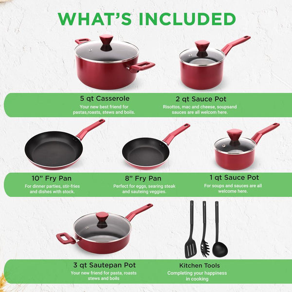 Nutrichef Kitchenware Pots & Pans - Stylish Kitchen Cookware Set Non-Stick (13-Piece Set)