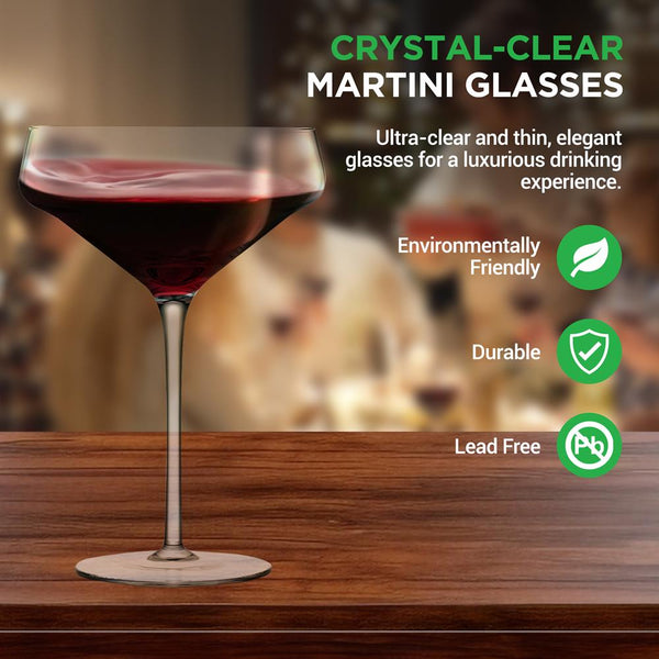 Nutrichef Martini Glasses Set Of 2 - Elegant Hand Blown Crystal - 10 Oz Capacity