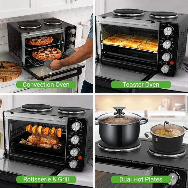 Nutrichef Multi-Function Convection Oven - Counter Top Rotisserie Toaster Oven Convection Cooker With Dual Food Warming Hot Plates
