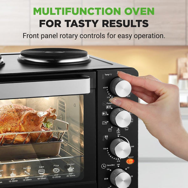 Nutrichef Multi-Function Convection Oven - Counter Top Rotisserie Toaster Oven Convection Cooker With Dual Food Warming Hot Plates