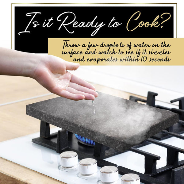 Nutrichef Natural Granite Stone Sizzling Steak Plate - Grilled Meat Food Presentation Serving Platter Set With Stainless Steel Knives