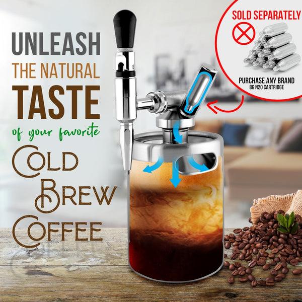 Nutrichef Nitro Cold Brew Coffee Maker - Keeps Coffee Cold - Stainless Steel