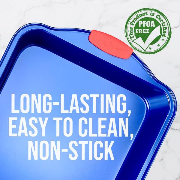 Nutrichef Non-Stick Baking Pan - Deluxe Nonstick Blue Coating Inside And Outside With Red Silicone Handles Compatible With Models: Ncsbsbl10 Ncsbsbl8 Ncsbsbl6 (Blue)