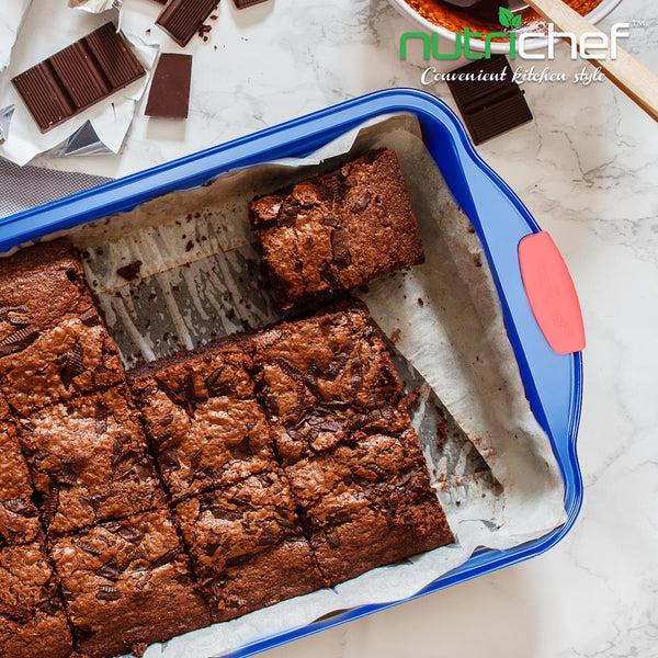 Nutrichef Non-Stick Baking Pan - Deluxe Nonstick Blue Coating Inside And Outside With Red Silicone Handles Compatible With Models: Ncsbsbl10 Ncsbsbl8 Ncsbsbl6 (Blue)