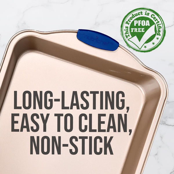 Nutrichef Non-Stick Baking Pan - Deluxe Nonstick Gold Coating Inside And Outside With Blue Silicone Handles Compatible With Models: Ncsbsg78 Ncsbsg60 Ncsbsg36 (Gold)