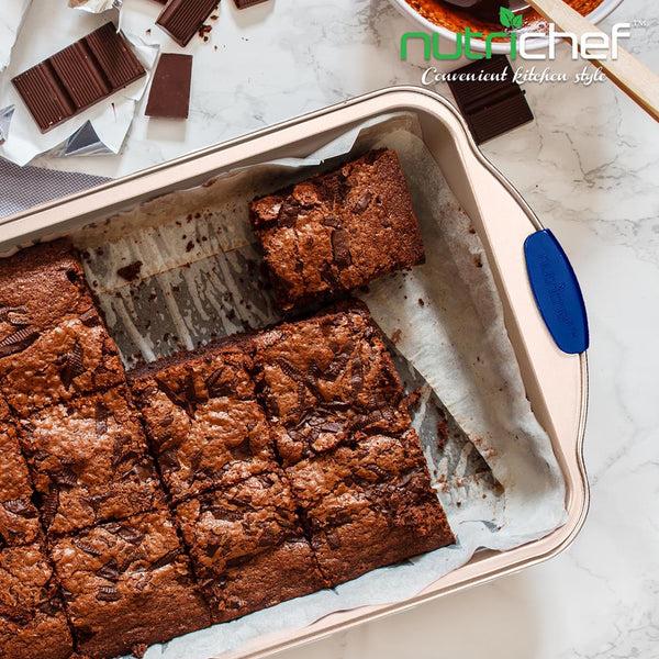 Nutrichef Non-Stick Baking Pan - Deluxe Nonstick Gold Coating Inside And Outside With Blue Silicone Handles Compatible With Models: Ncsbsg78 Ncsbsg60 Ncsbsg36 (Gold)