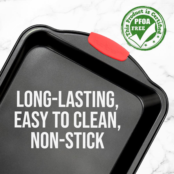 Nutrichef Non-Stick Baking Pan - Deluxe Nonstick Gray Coating Inside And Outside With Red Silicone Handles Compatible With Models: Ncsbs10S Ncsbs8S Ncsbs6S (Black)